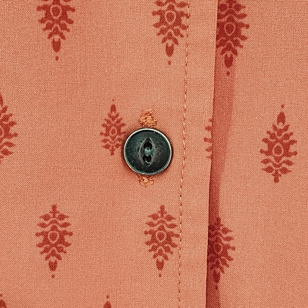 Orvis Women's Poly Stretch Printed Button Front Shirt Orange- L - Picture 5 of 8